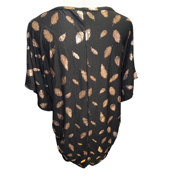 Rouge Collection Womens 2X Black Gold Metallic Feather Dolman Ruched Top Blouse - Picture 3 of 9